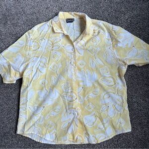 BonWorth Yellow and White Women’s Large Floral Button Up 100% Cotton Shirt